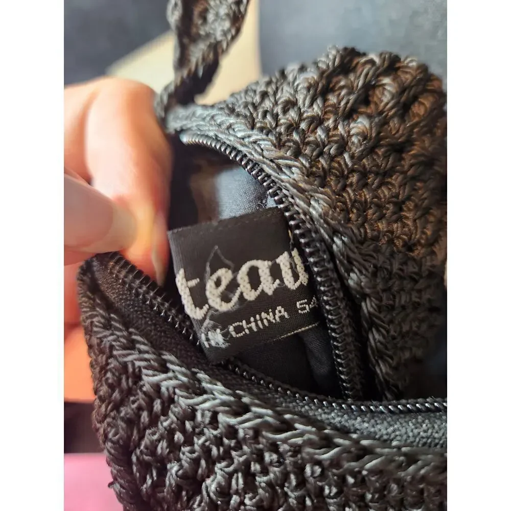 Chateau black crocheted crossbody purse bag